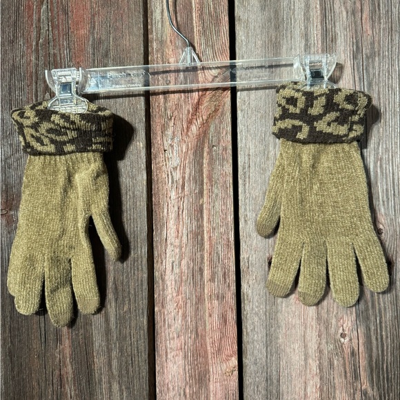 Tan and Brown Gloves with Design Print Cuffs - Picture 2 of 5
